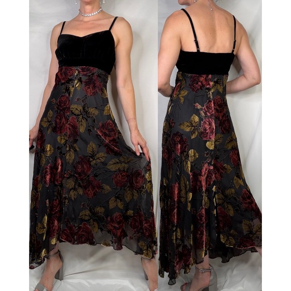 Newport News Velvet Burnout Floral Maxi Slip Dress Rose Print Gown Vintage Y2K S - Picture 14 of 16